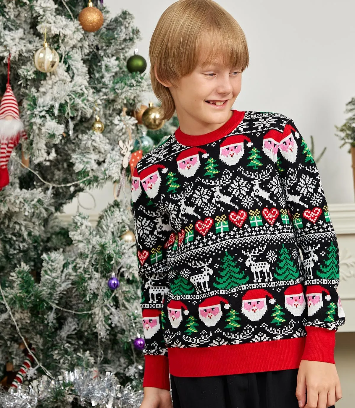 Ahegao Kids Ugly Christmas Sweater Xman Graphic Sweatshirts LED Light Up Knitted Pullover for 7-14Y