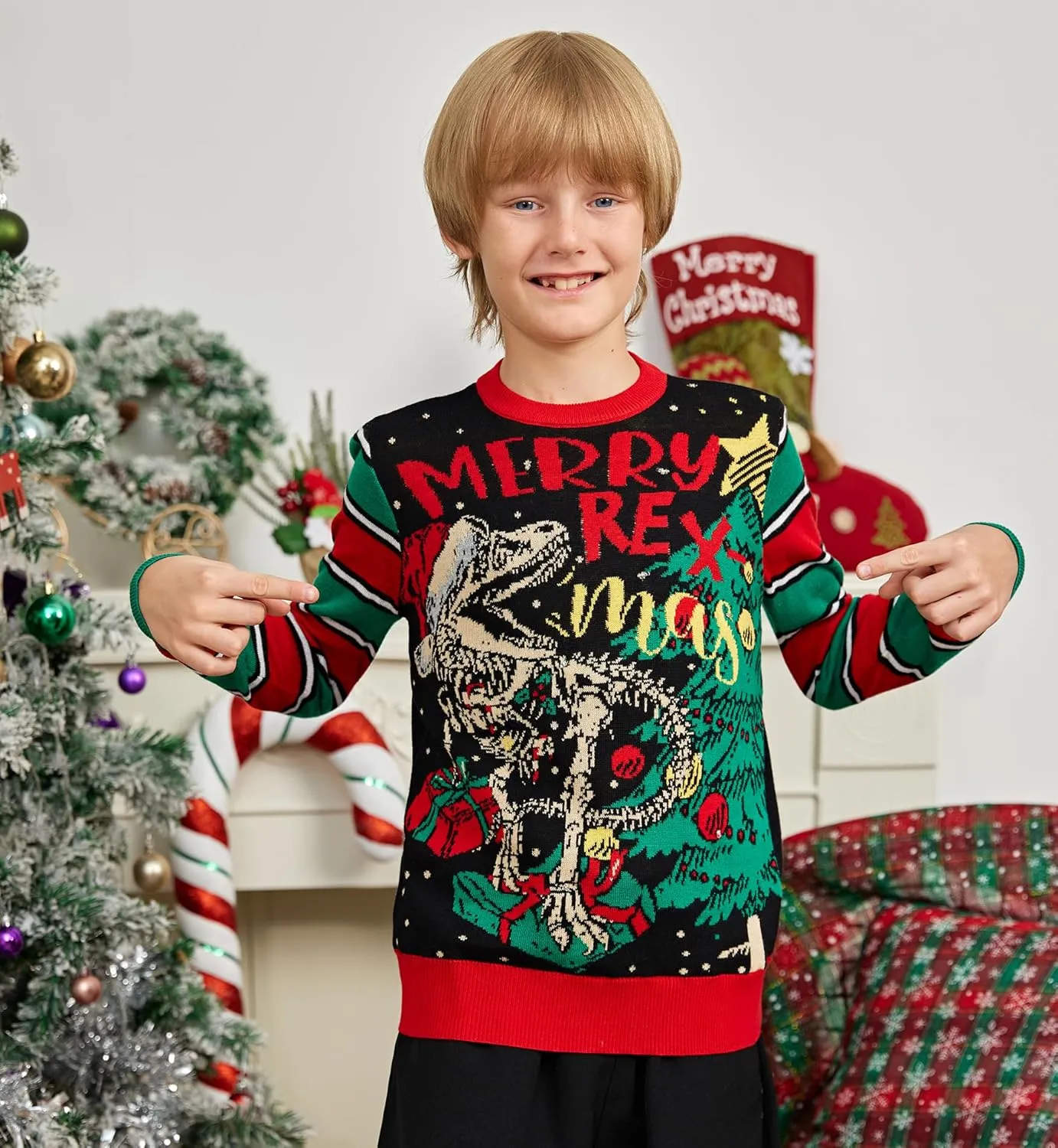Ahegao Kids Ugly Christmas Sweater Xman Graphic Sweatshirts LED Light Up Knitted Pullover for 7-14Y