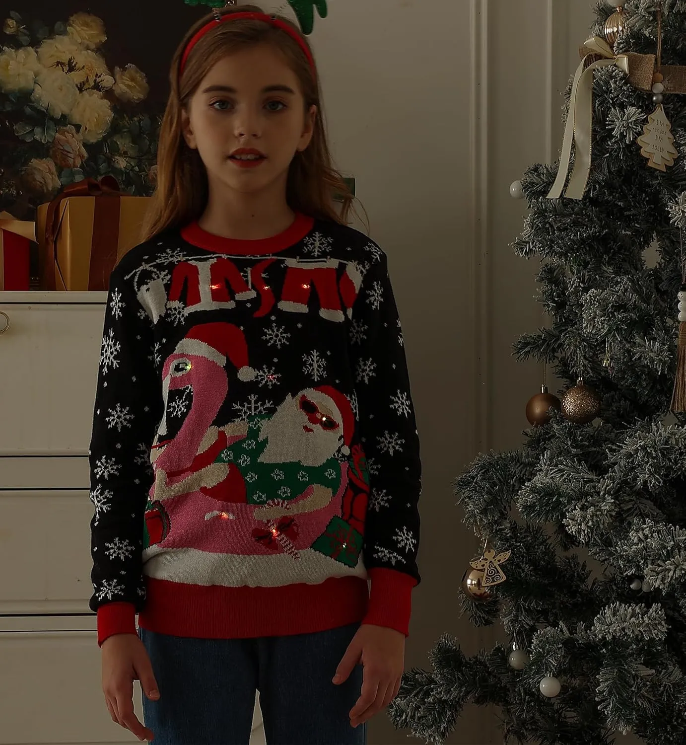 Ahegao Kids Ugly Christmas Sweater Xman Graphic Sweatshirts LED Light Up Knitted Pullover for 7-14Y