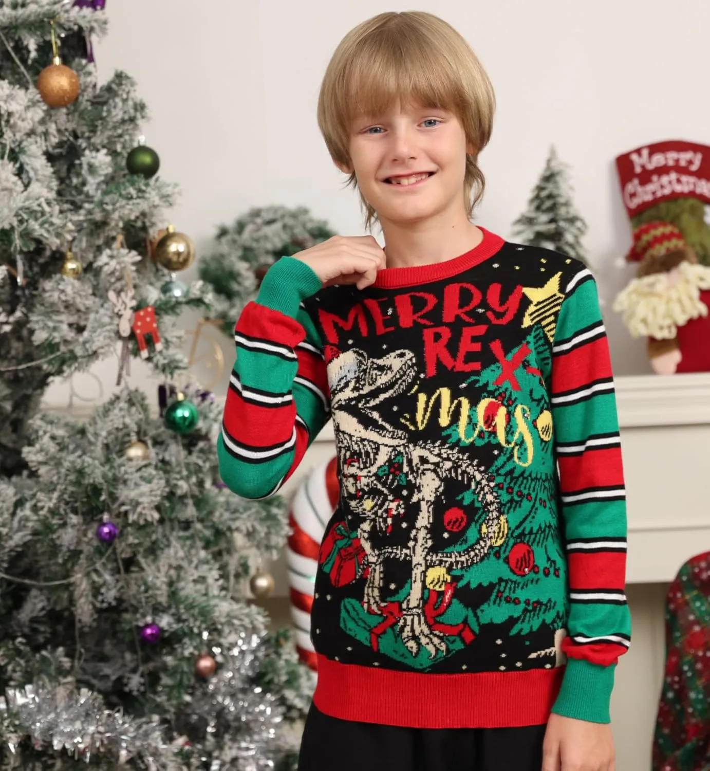 Ahegao Kids Ugly Christmas Sweater Xman Graphic Sweatshirts LED Light Up Knitted Pullover for 7-14Y