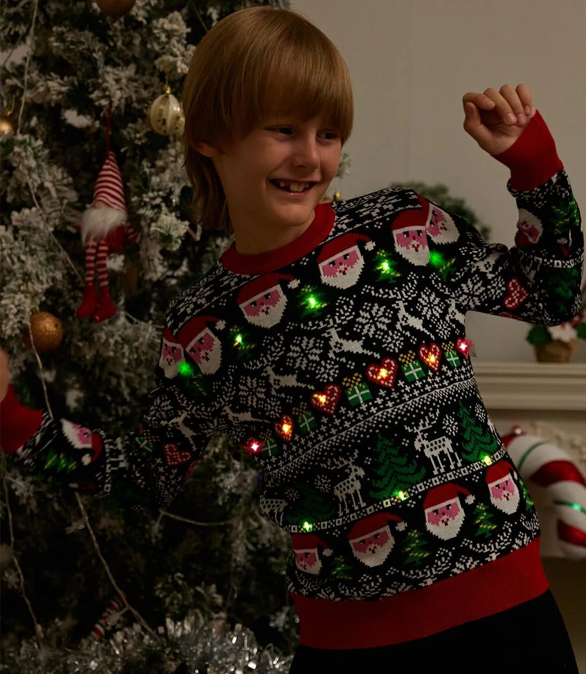 Ahegao Kids Ugly Christmas Sweater Xman Graphic Sweatshirts LED Light Up Knitted Pullover for 7-14Y