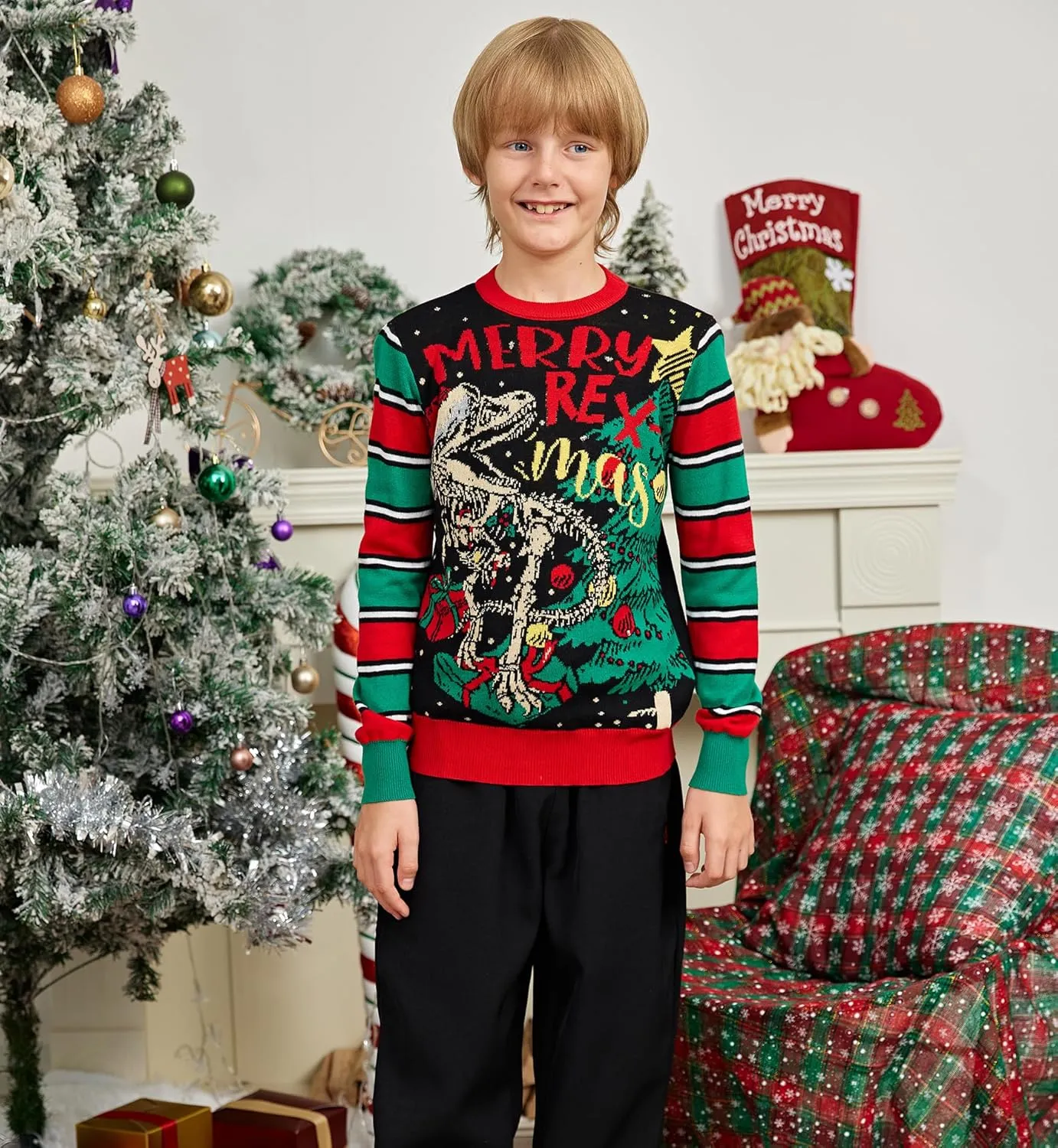 Ahegao Kids Ugly Christmas Sweater Xman Graphic Sweatshirts LED Light Up Knitted Pullover for 7-14Y