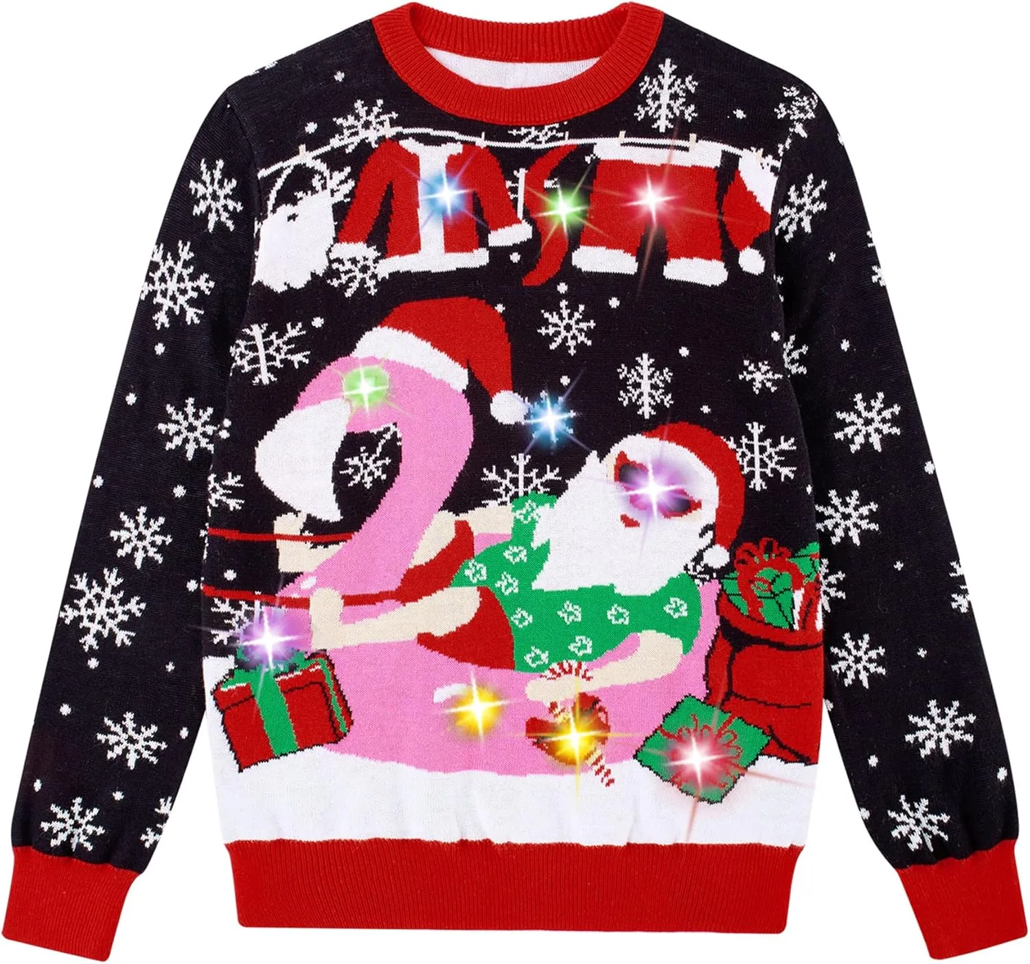 Ahegao Kids Ugly Christmas Sweater Xman Graphic Sweatshirts LED Light Up Knitted Pullover for 7-14Y