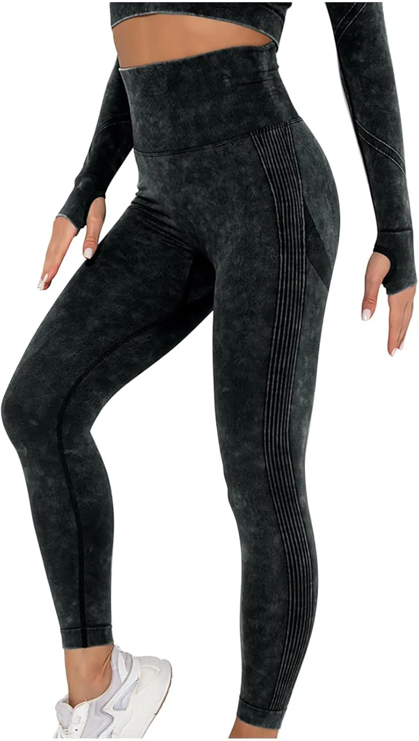 Akklian Gym Yoga Pants Compression Leggings for Women High Waist Butt Lifting Leggings Comfy Stretchy Striped Sports Leggings Black