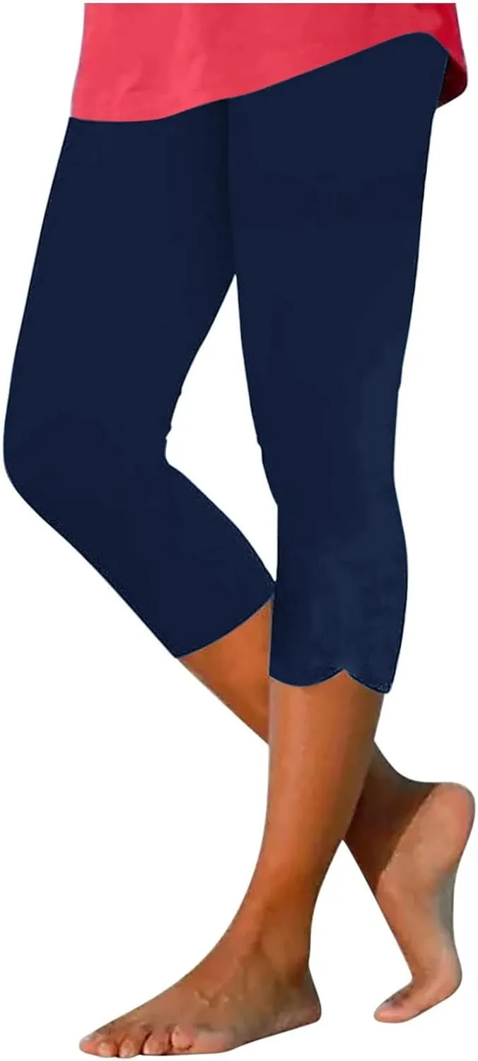Capri Leggings for Women Dressy Cropped High Waist Yoga Pants Comfy Stretchy Leggings Workout Compression Shorts