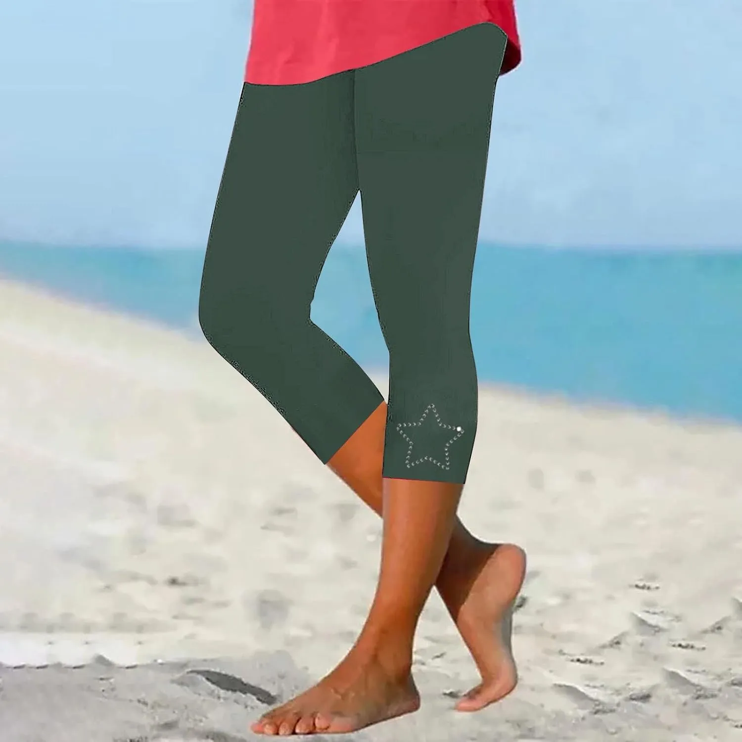 Capri Leggings for Women Summer Rhinestone Dressy Cropped High Waist Stretchy Yoga Pants Compression Workout Leggings