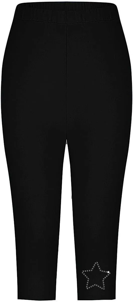 Capri Leggings for Women Summer Rhinestone Dressy Cropped High Waist Stretchy Yoga Pants Compression Workout Leggings