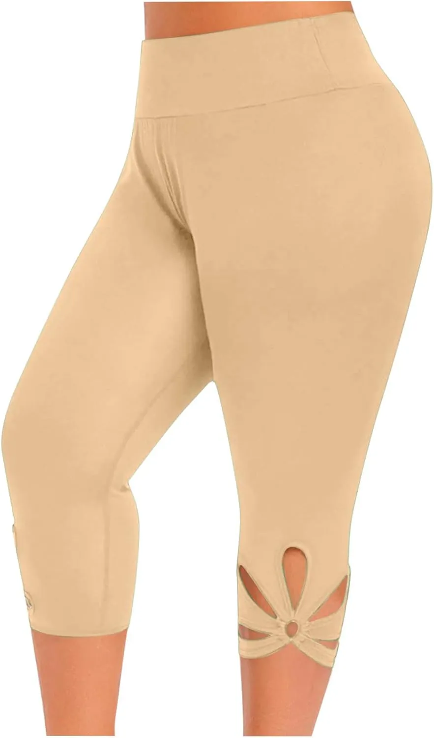 Capri Leggings for Women Summer Tummy Control High Waist Hollow Out Capris Leggings Stretchy Workout Yoga Pants
