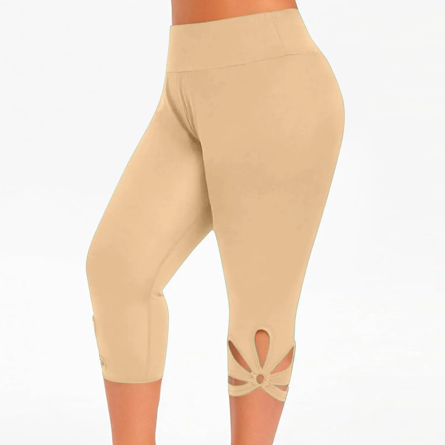 Capri Leggings for Women Summer Tummy Control High Waist Hollow Out Capris Leggings Stretchy Workout Yoga Pants