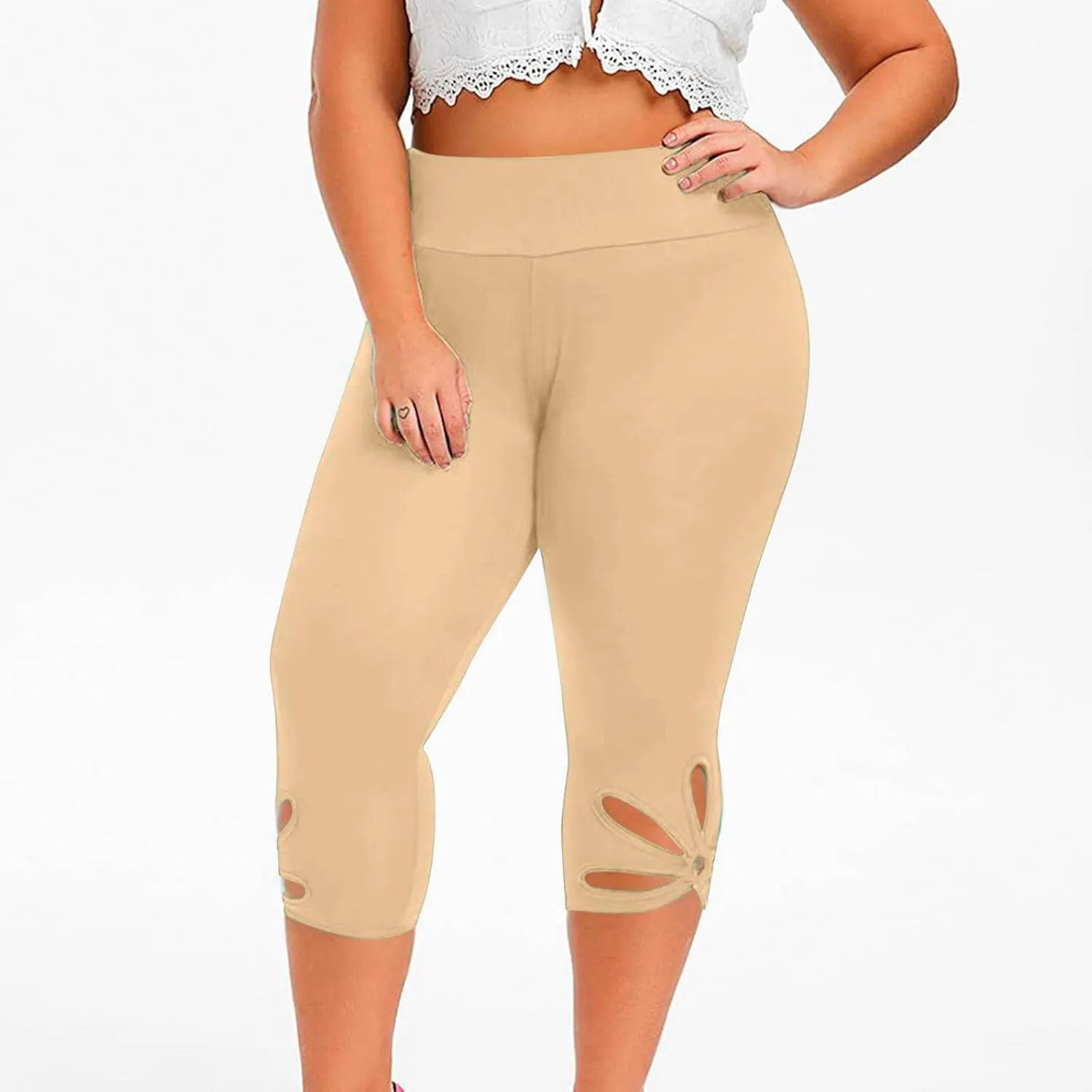 Capri Leggings for Women Summer Tummy Control High Waist Hollow Out Capris Leggings Stretchy Workout Yoga Pants