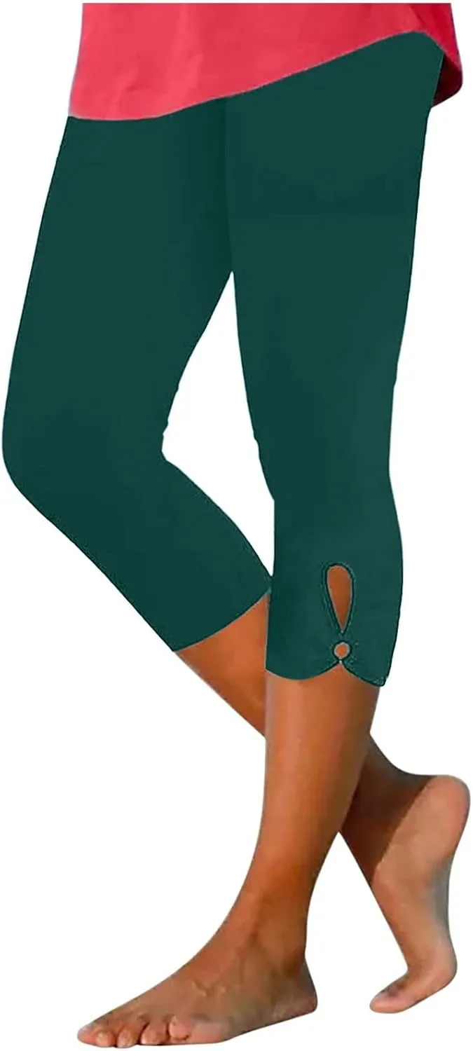 Capris Leggings for Women Summer Dressy Cropped High Waist Yoga Pants Stretchy Leggings Workout Compression Pant
