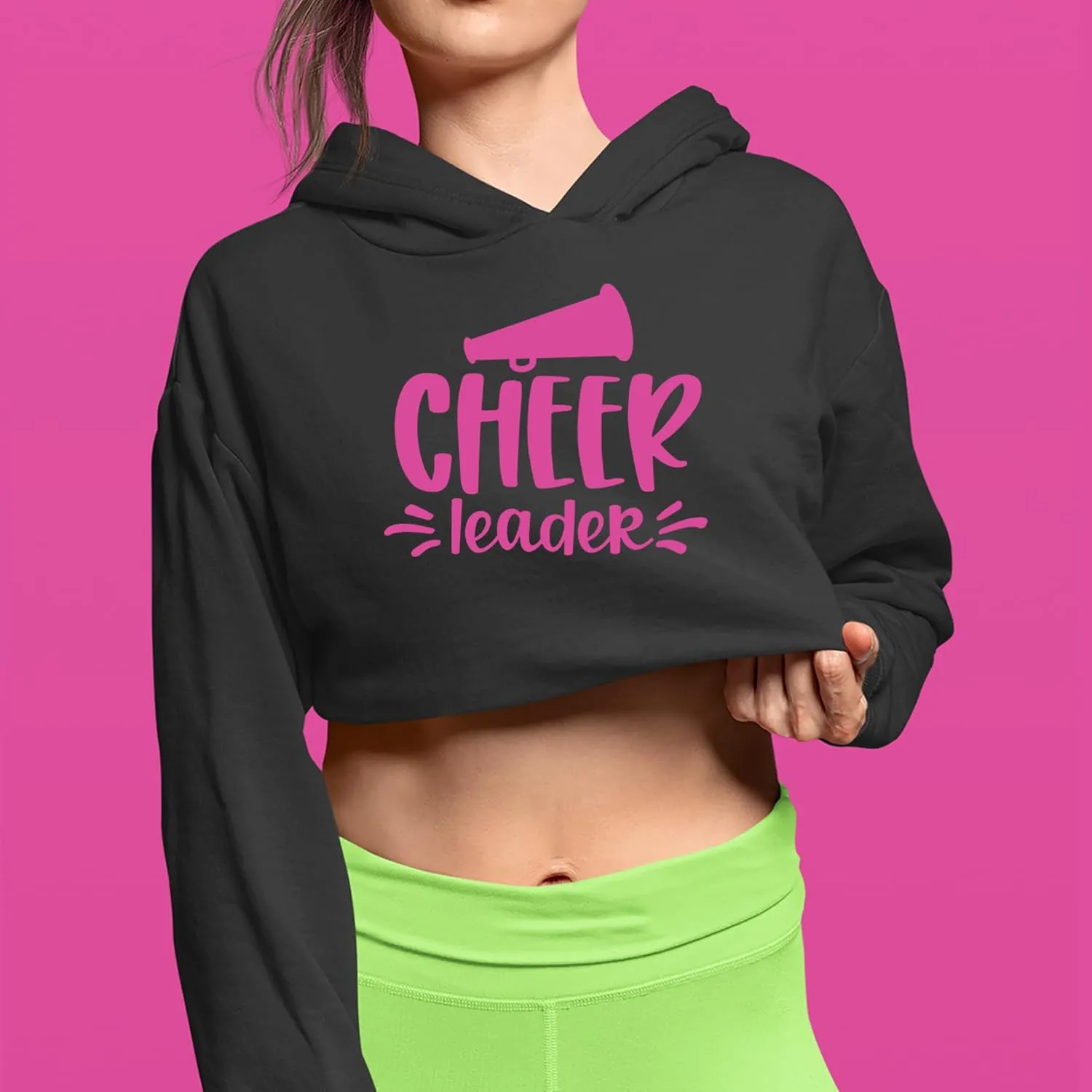 Cheerleader Bullhorn Cropped Fleece Hoodie, Soft & Cozy, Trendy Fit