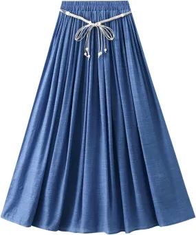 Cotton Linen Skirt for Women High Waist Maxi Skirts with Lining A-Line Skirt Flowy Summer Boho Skirts 2025 Trendy