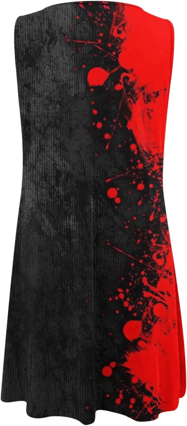 Dresses for Women 2024 Casual Short Sundress Printed Crewneck Sleeveless Tank Dress A Line Sun Dress Summer Dresses