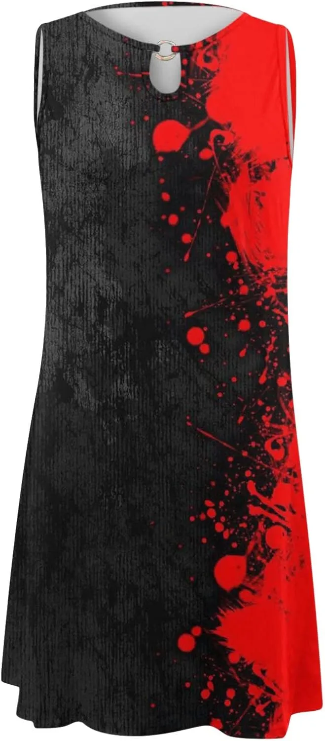 Dresses for Women 2024 Casual Short Sundress Printed Crewneck Sleeveless Tank Dress A Line Sun Dress Summer Dresses