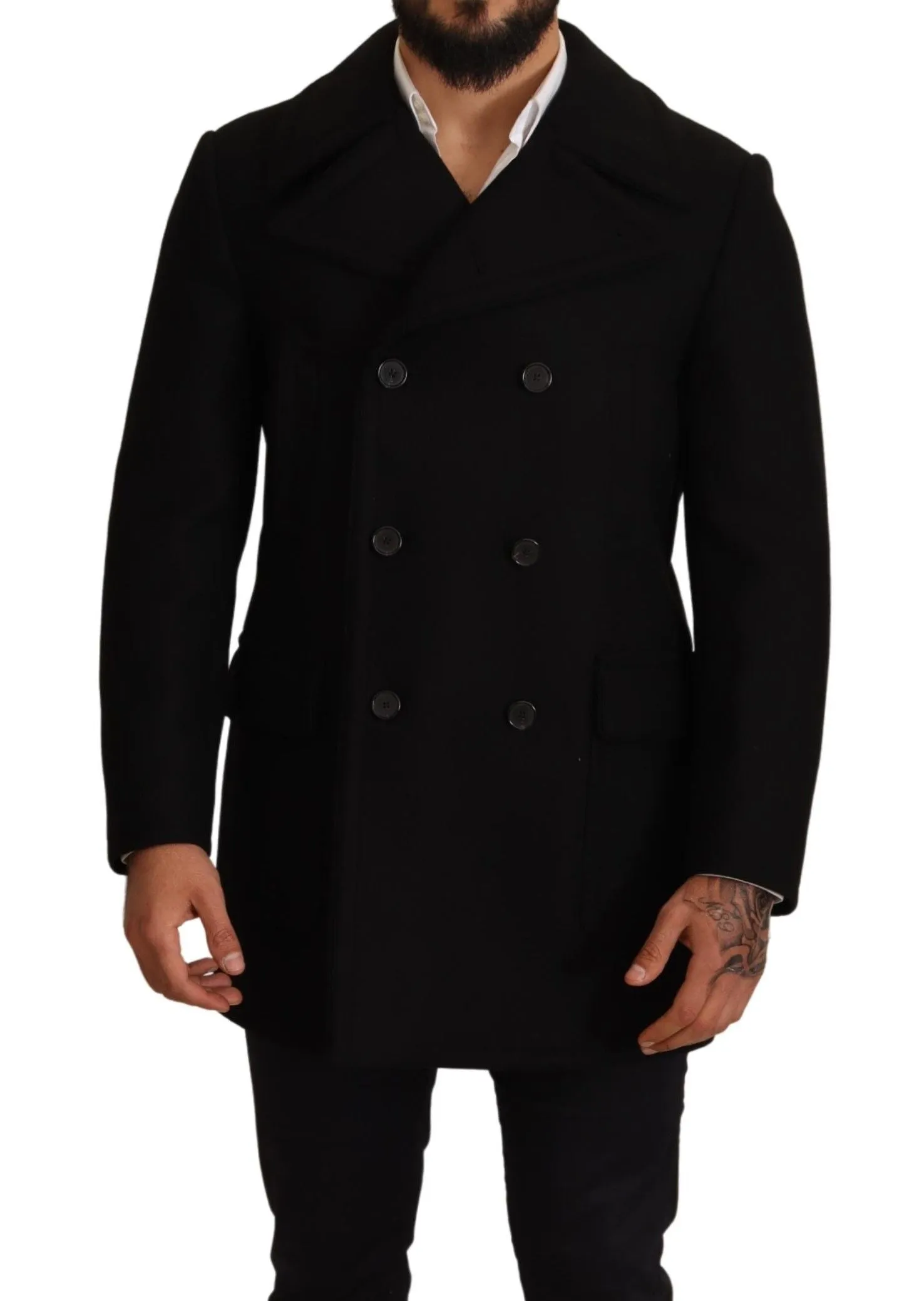 Elegant Black Double Breasted Trench Coat