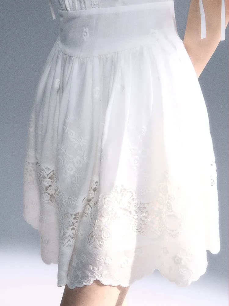 Embroidery Flower Lace Puff-Sleeve Feminine One-Piece