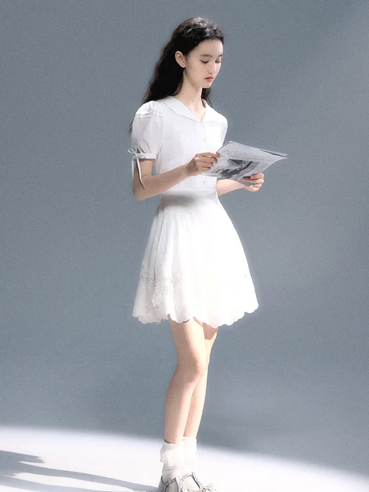 Embroidery Flower Lace Puff-Sleeve Feminine One-Piece