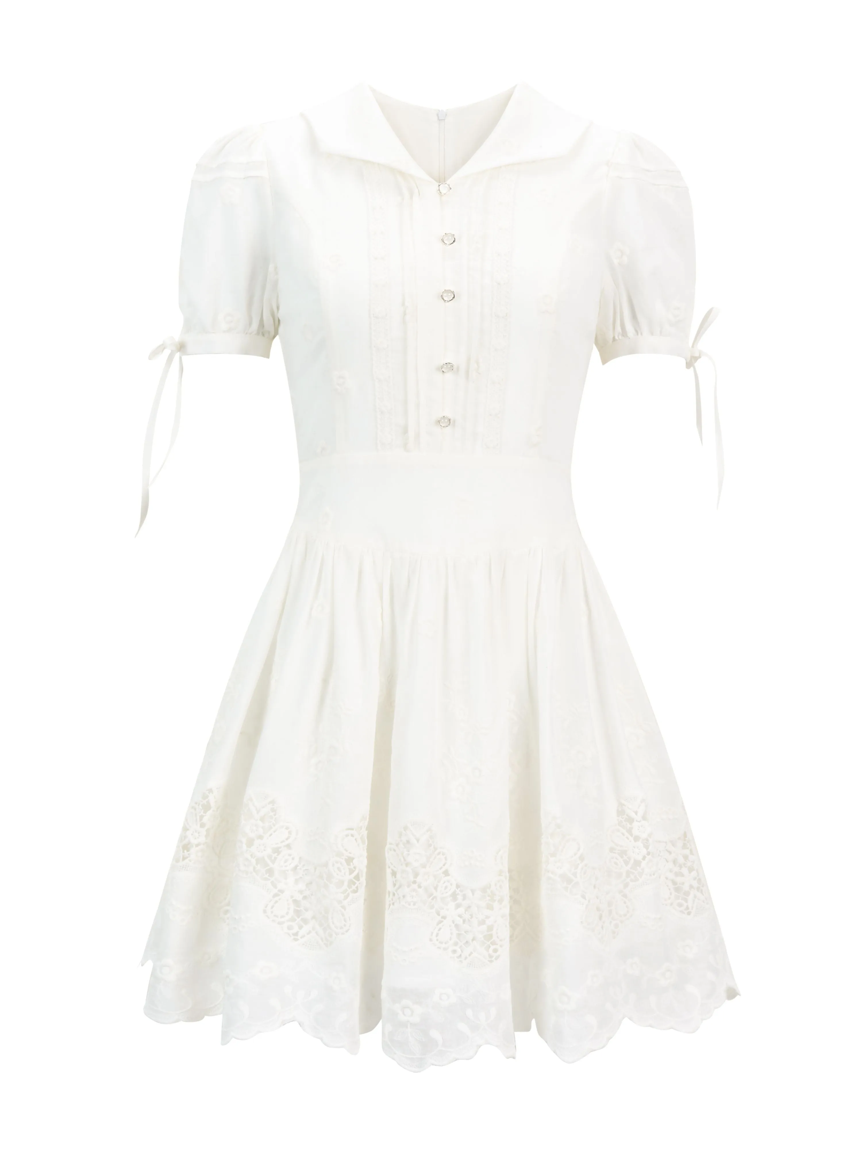 Embroidery Flower Lace Puff-Sleeve Feminine One-Piece