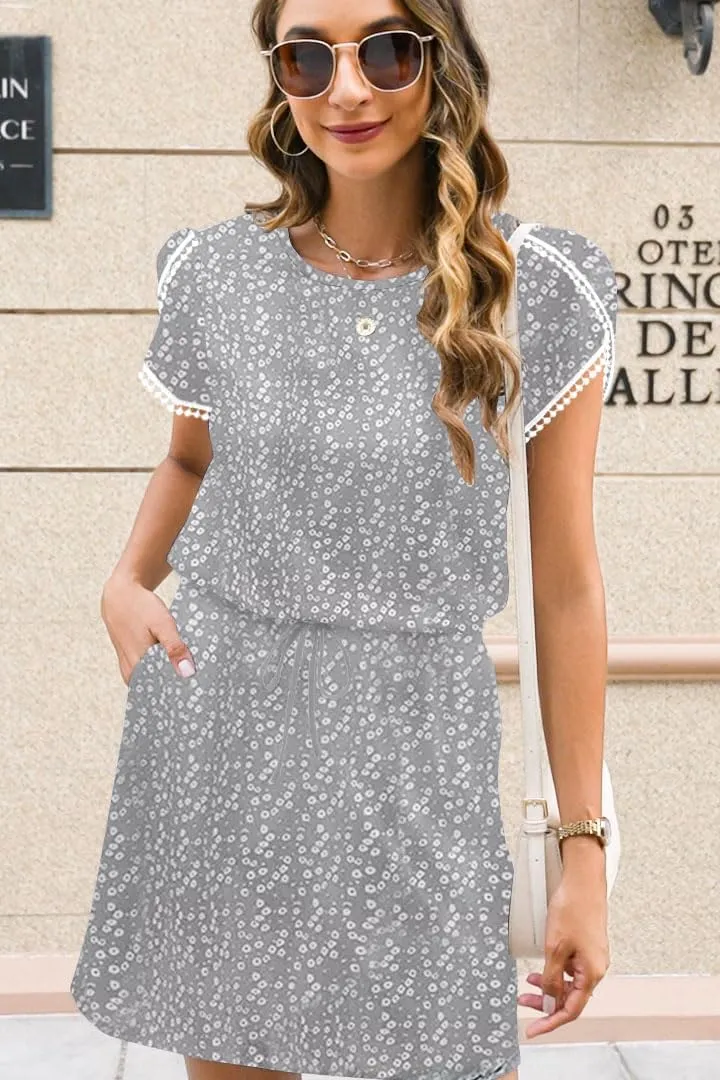ETCYY NEW Womens Summer Dresses Tie Front Chic Mini Dress Petal Short Sleeve with Pockets