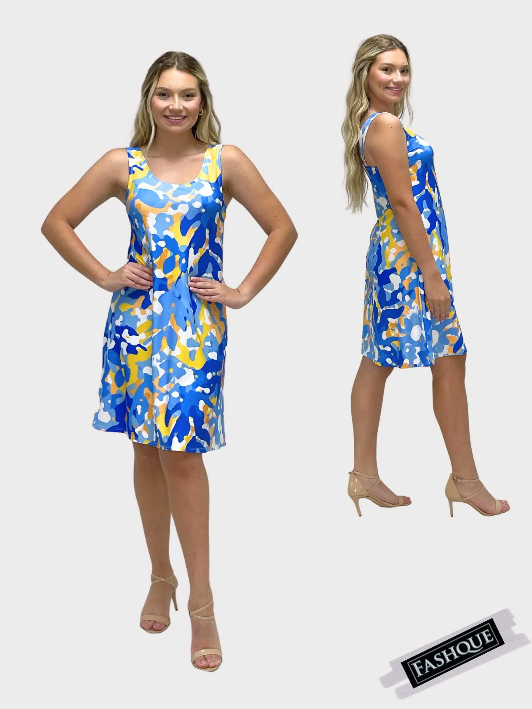 FASHQUE - SUNDRESS - Skater Style tank dress with square back -DIGITAL D2001