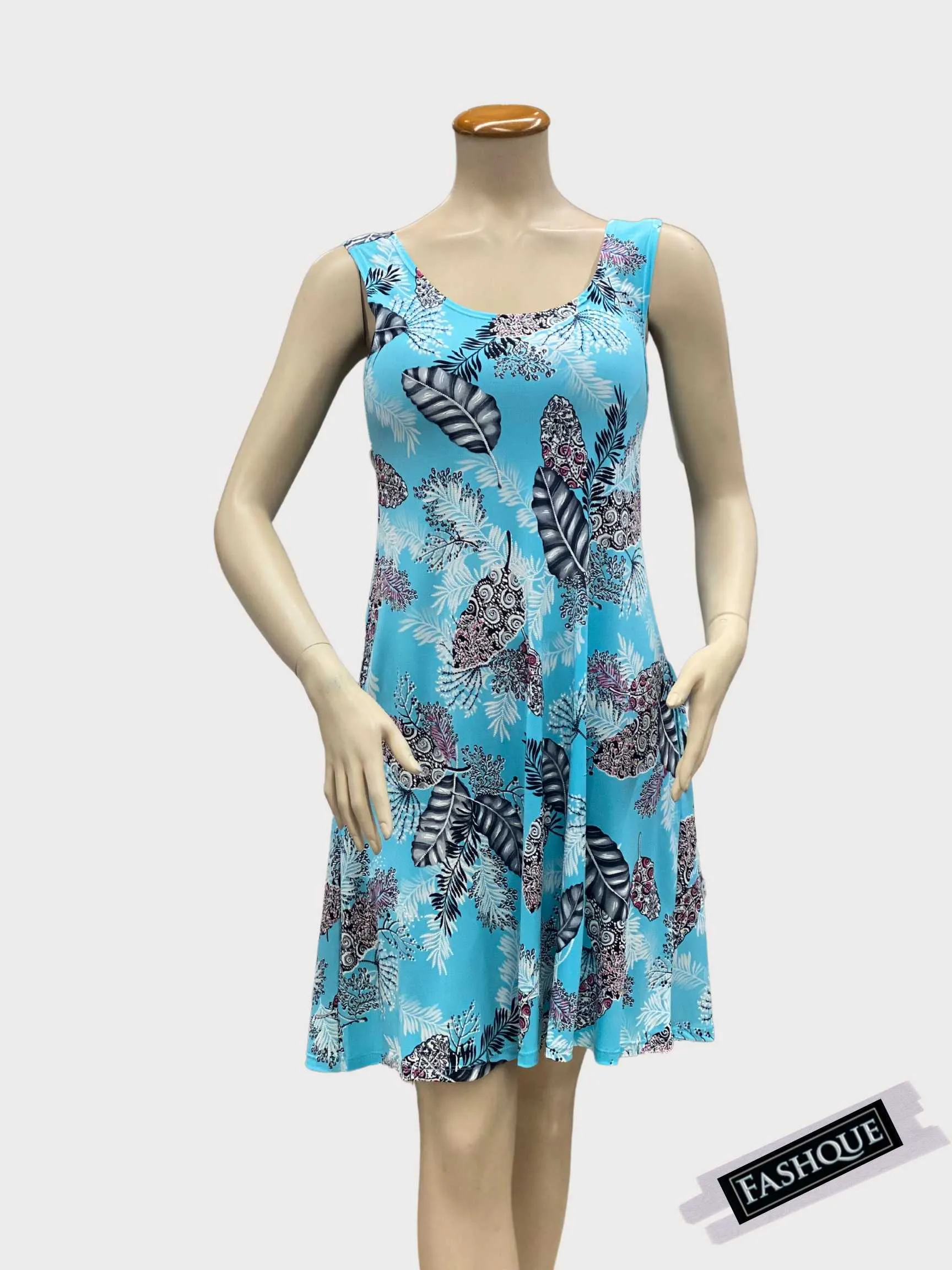 FASHQUE - SUNDRESS - Skater Style tank dress with square back with Pockets - D061