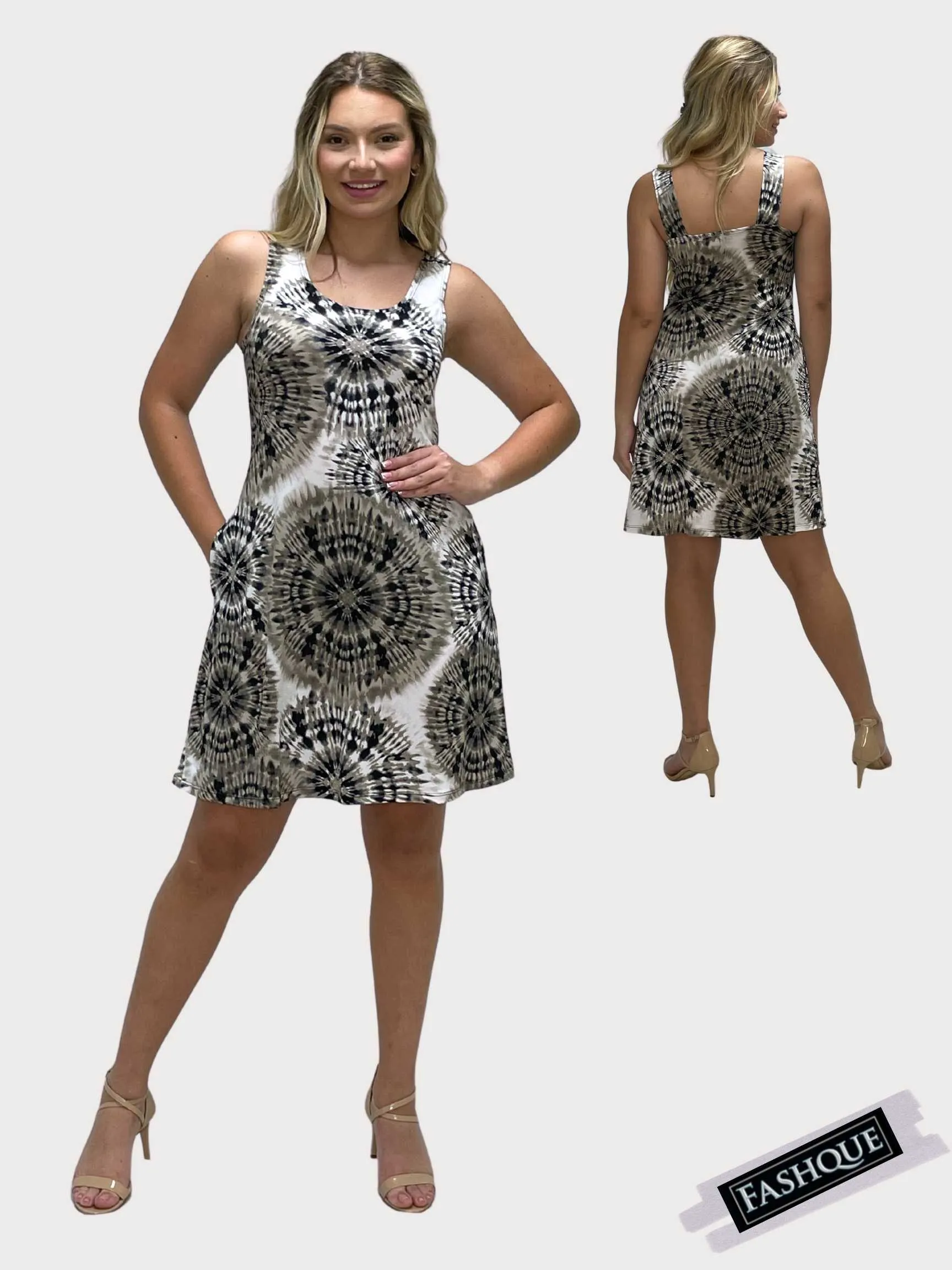 FASHQUE - SUNDRESS - Skater Style tank dress with square back with Pockets - D061