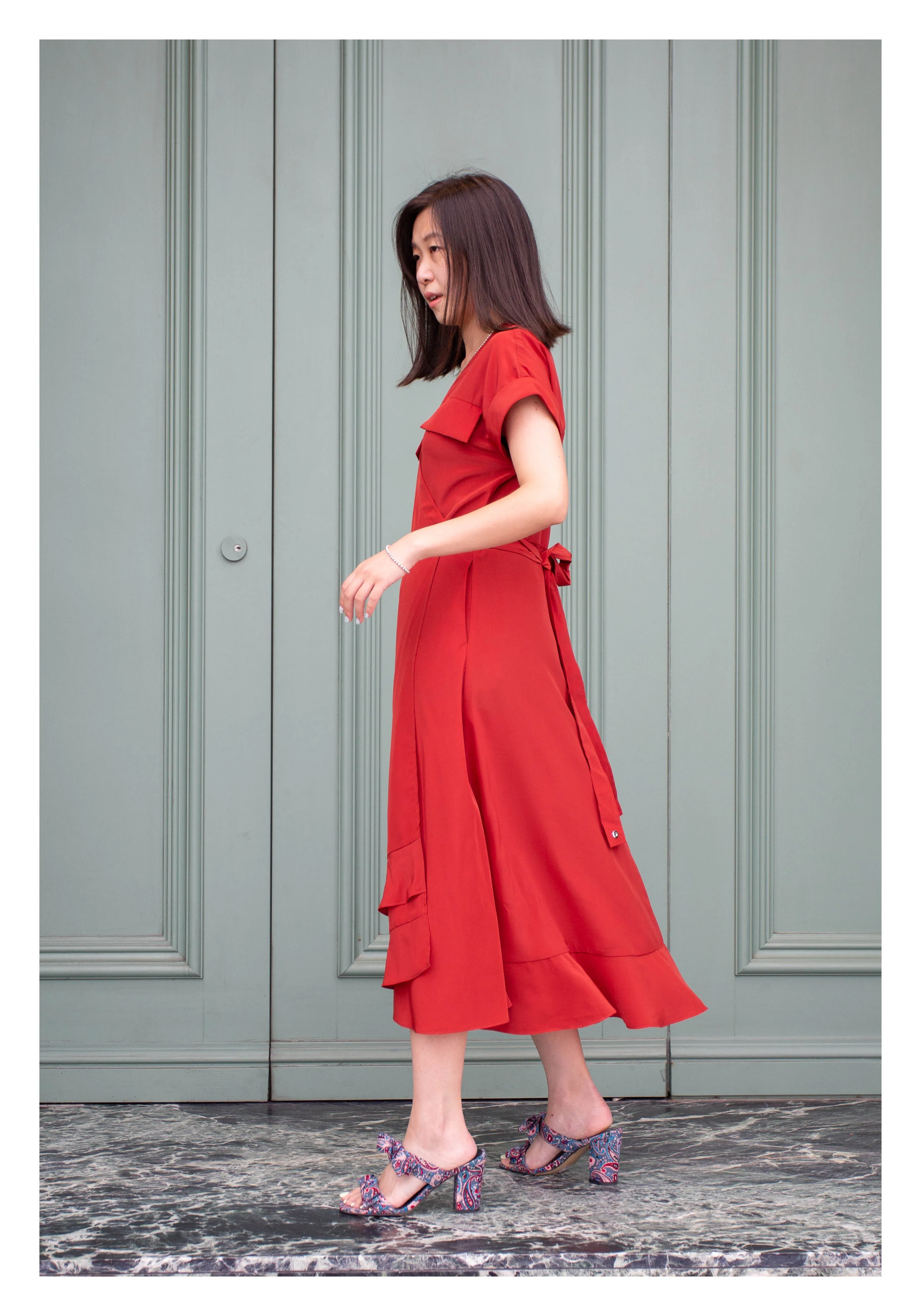 Feminine Cargo Wrap Dress Red