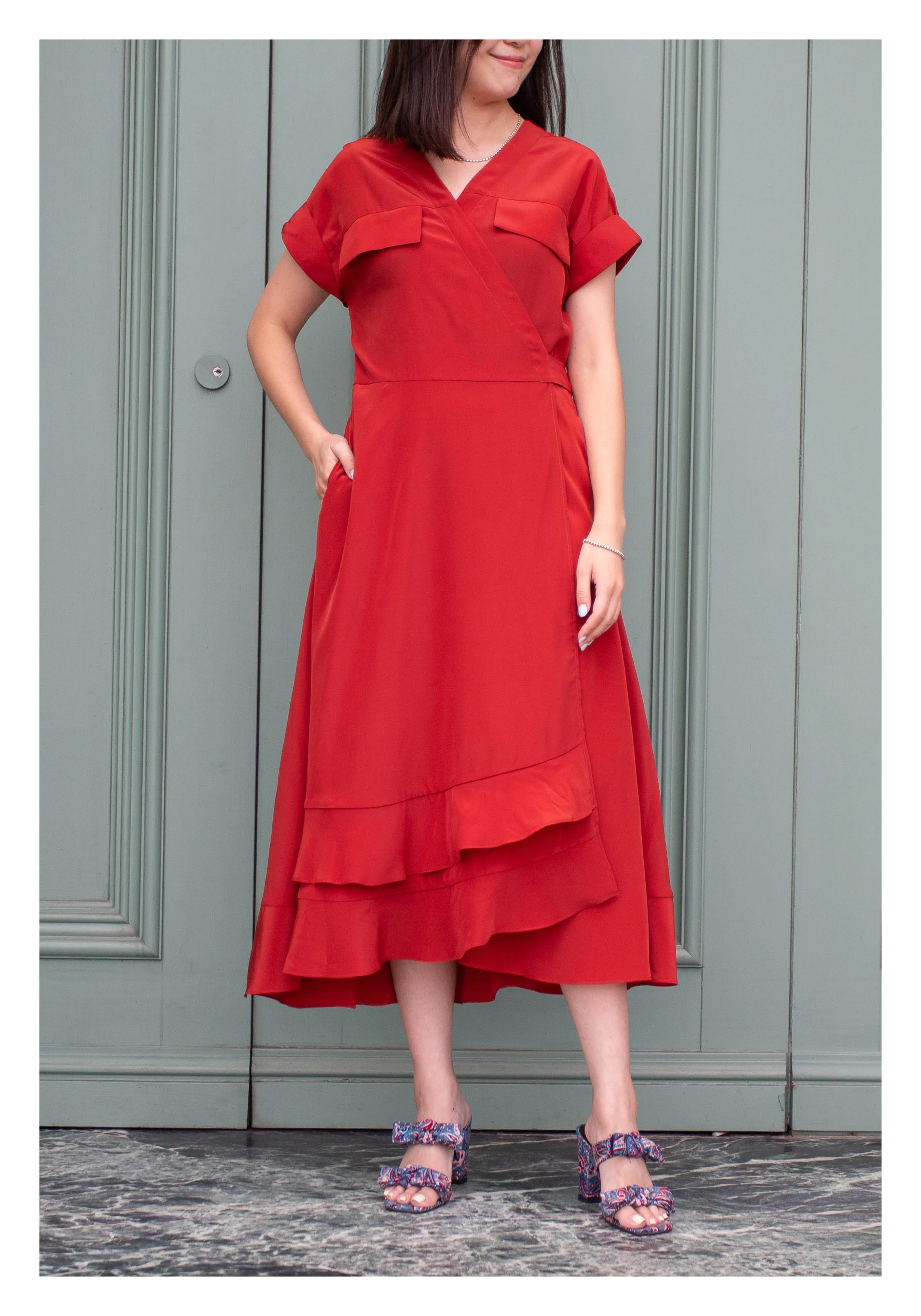 Feminine Cargo Wrap Dress Red
