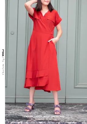 Feminine Cargo Wrap Dress Red