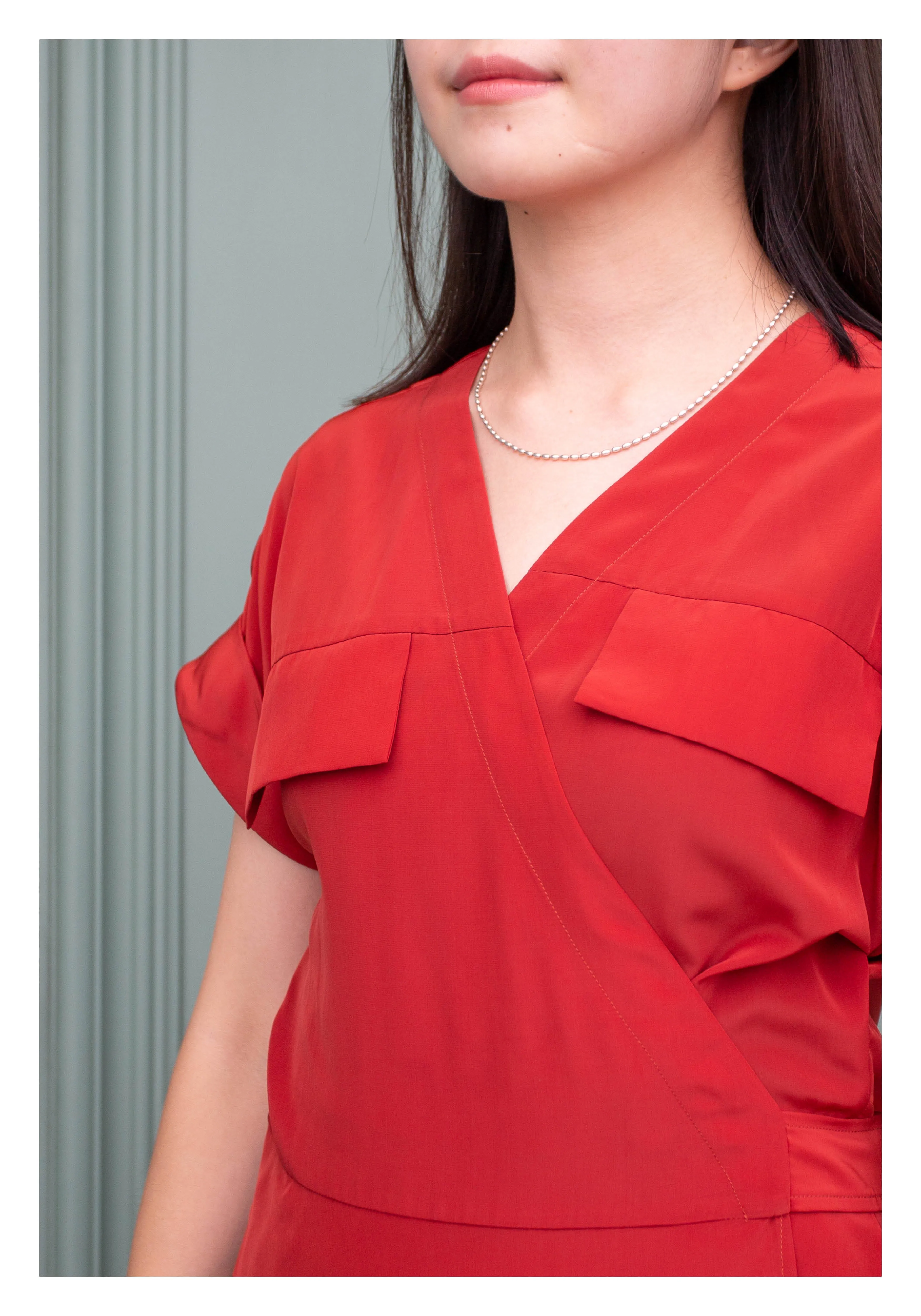 Feminine Cargo Wrap Dress Red