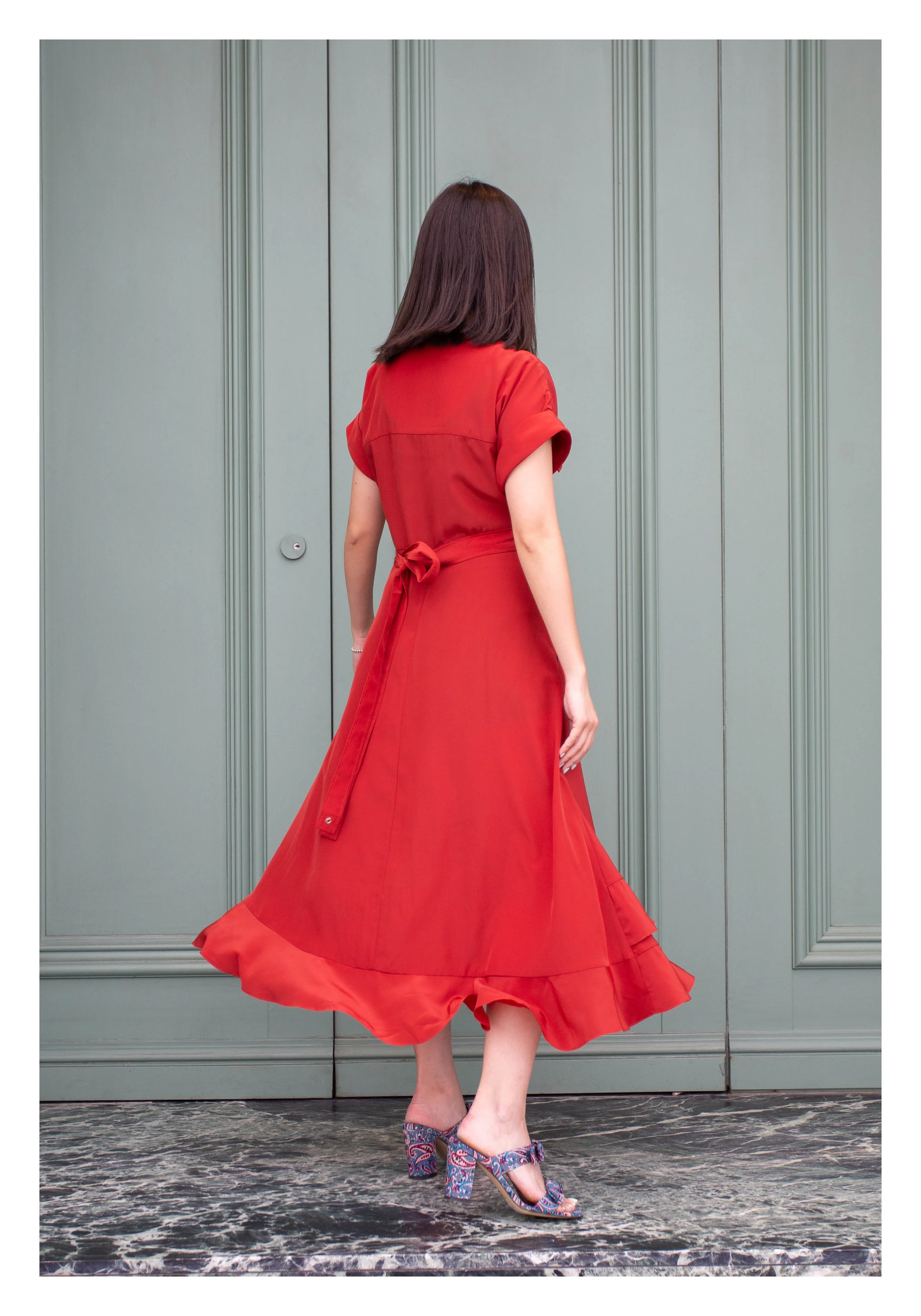 Feminine Cargo Wrap Dress Red