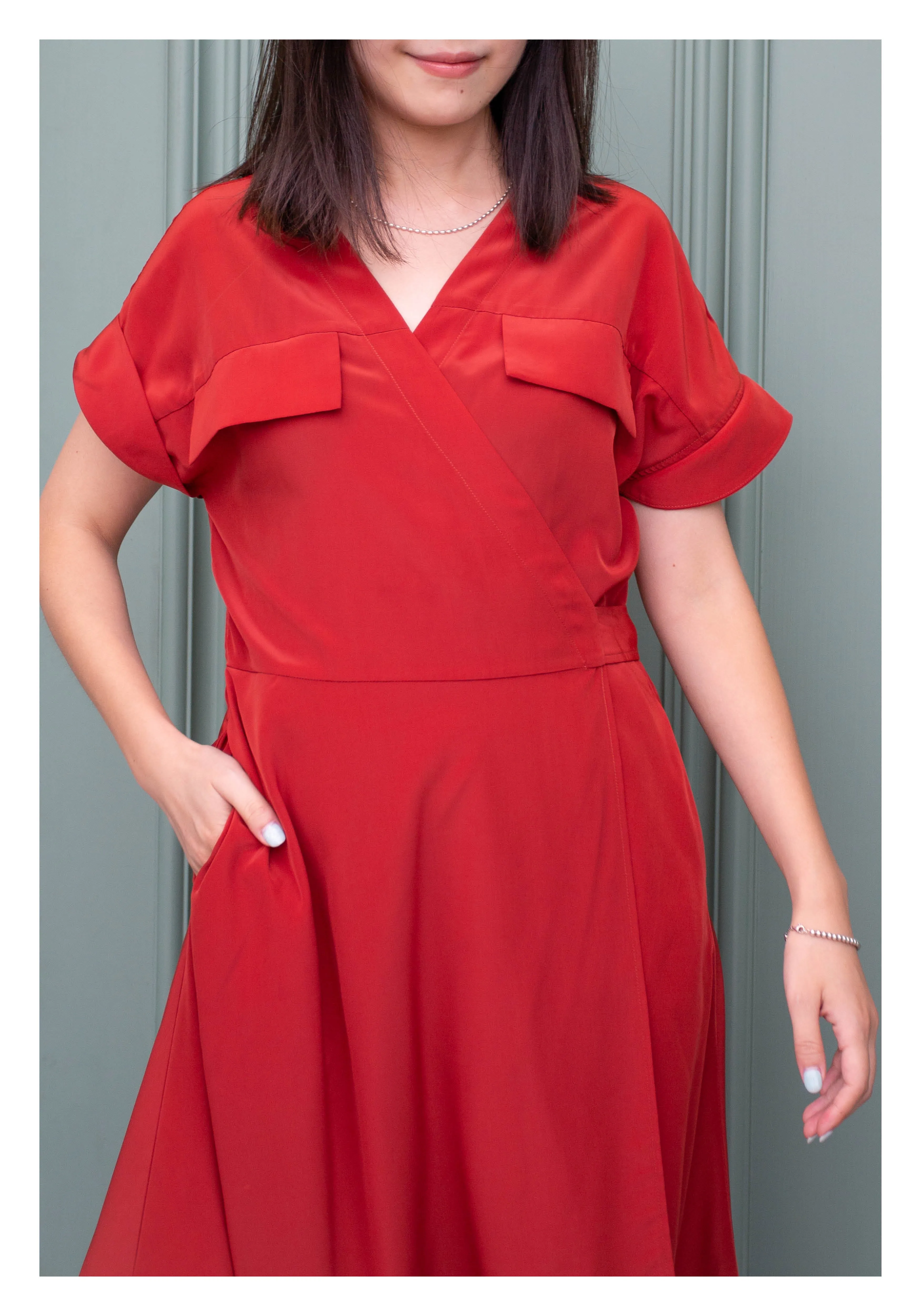 Feminine Cargo Wrap Dress Red