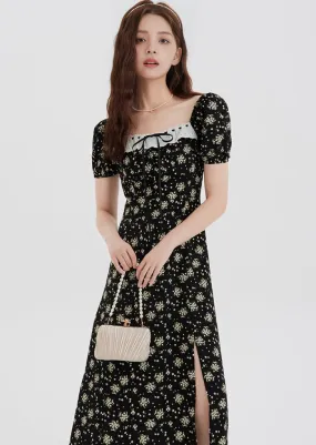 FIGURE-SHOWING FLORAL DRESS