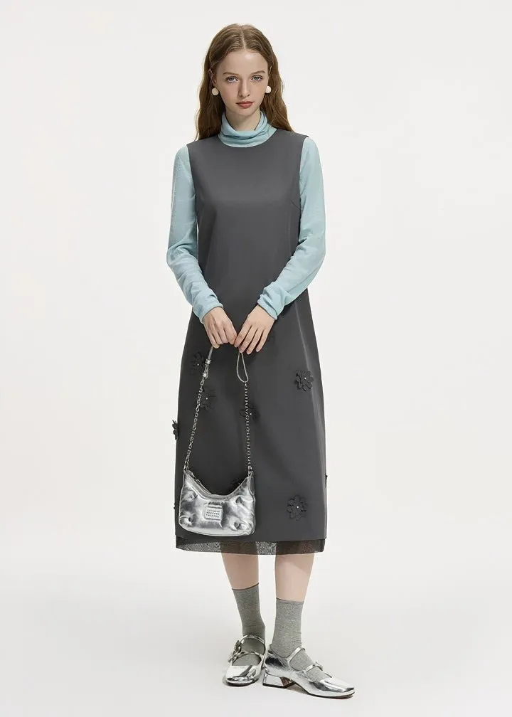 FLOWER DECORATION SLEEVELESS DRESS