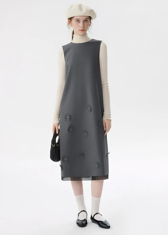 FLOWER DECORATION SLEEVELESS DRESS