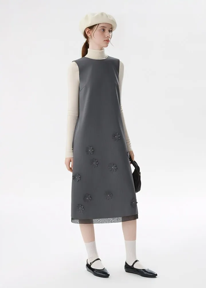 FLOWER DECORATION SLEEVELESS DRESS
