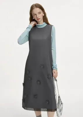 FLOWER DECORATION SLEEVELESS DRESS