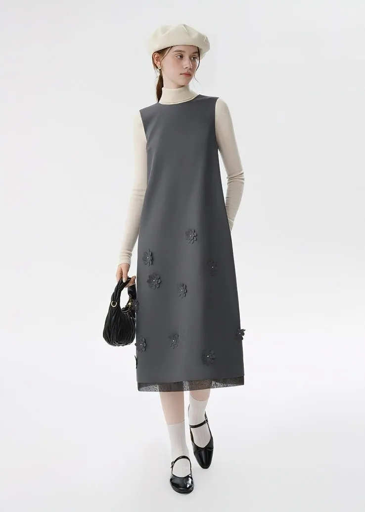 FLOWER DECORATION SLEEVELESS DRESS