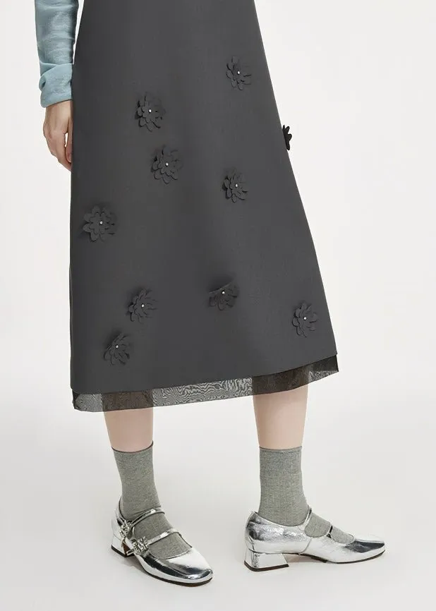 FLOWER DECORATION SLEEVELESS DRESS