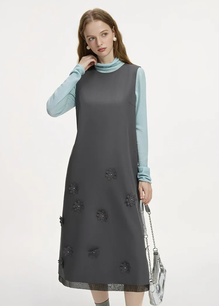 FLOWER DECORATION SLEEVELESS DRESS