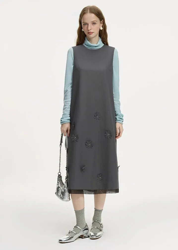 FLOWER DECORATION SLEEVELESS DRESS