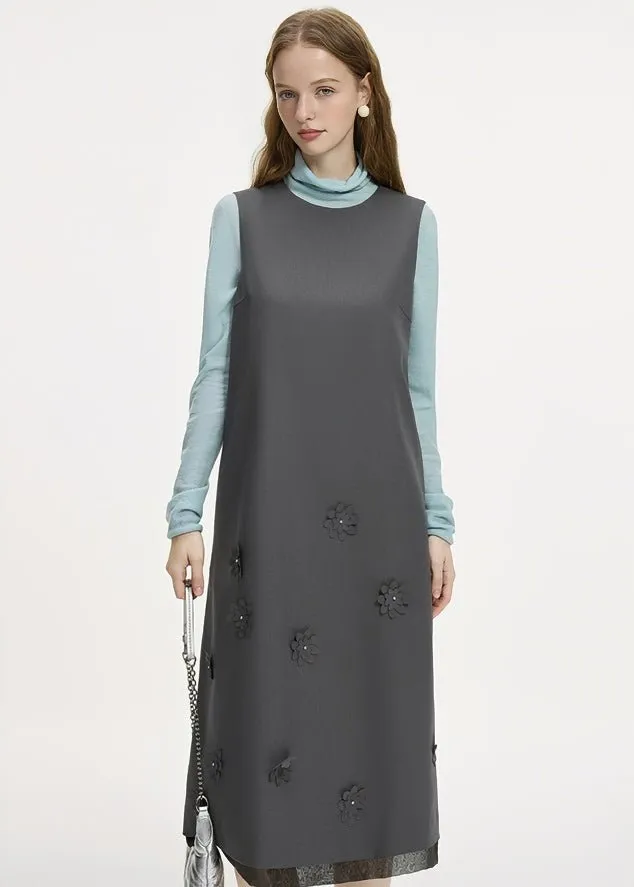 FLOWER DECORATION SLEEVELESS DRESS