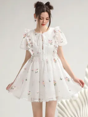 Flower Lace Frill Feminine Short Retro Fluffily One-Piece