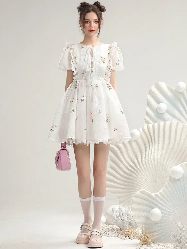 Flower Lace Frill Feminine Short Retro Fluffily One-Piece