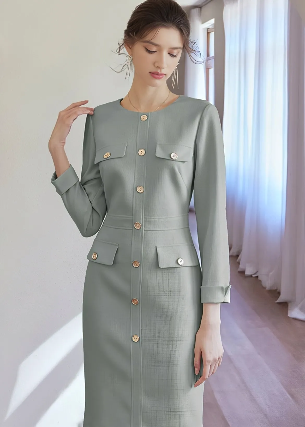FRONT BUTTON TIGHT DRESS