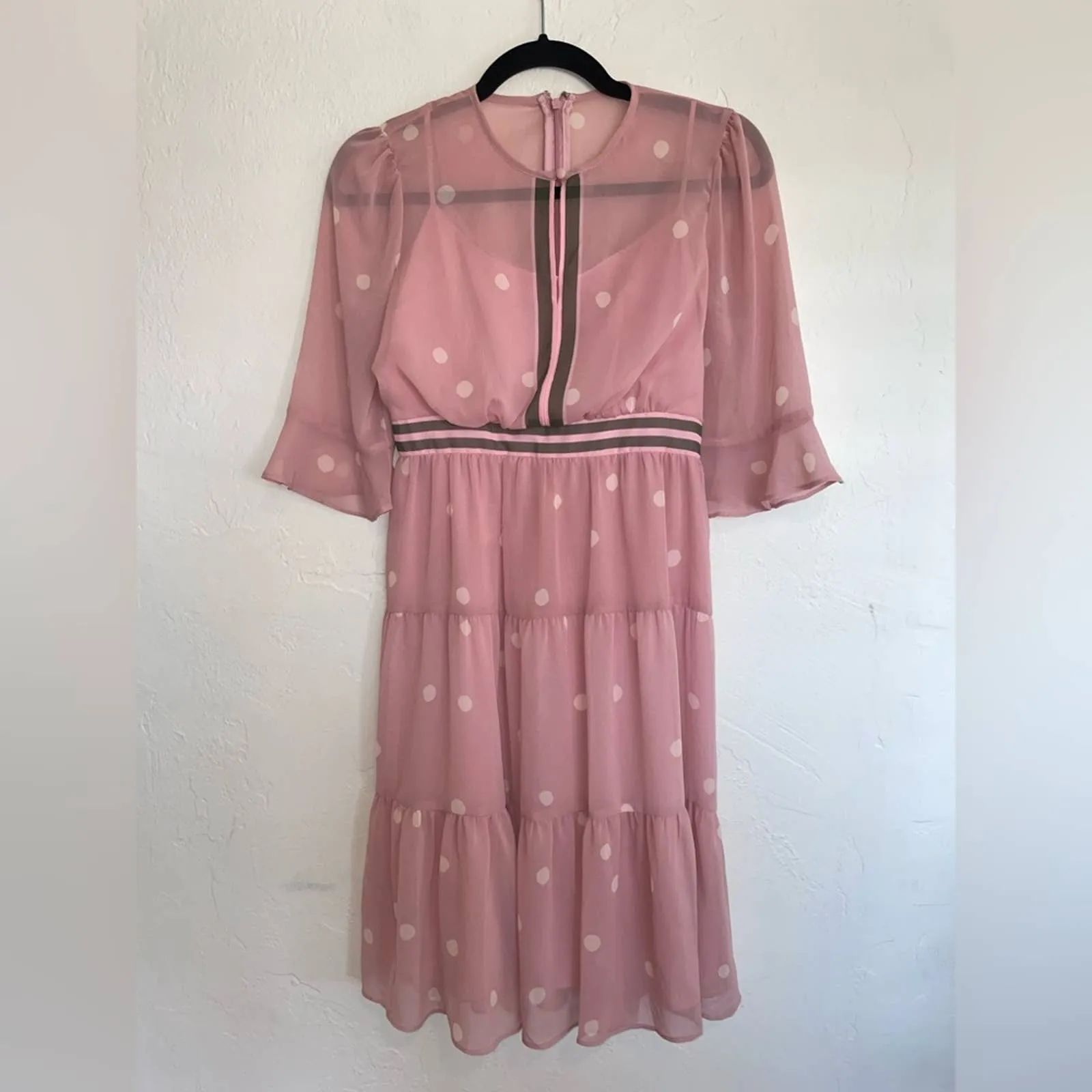 Gal Meets Glam Finley Tiered Polka Dot Midi Dress (0) or (XS) Petite