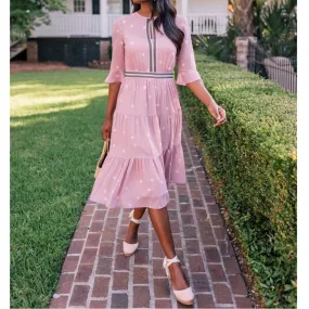 Gal Meets Glam Finley Tiered Polka Dot Midi Dress (0) or (XS) Petite
