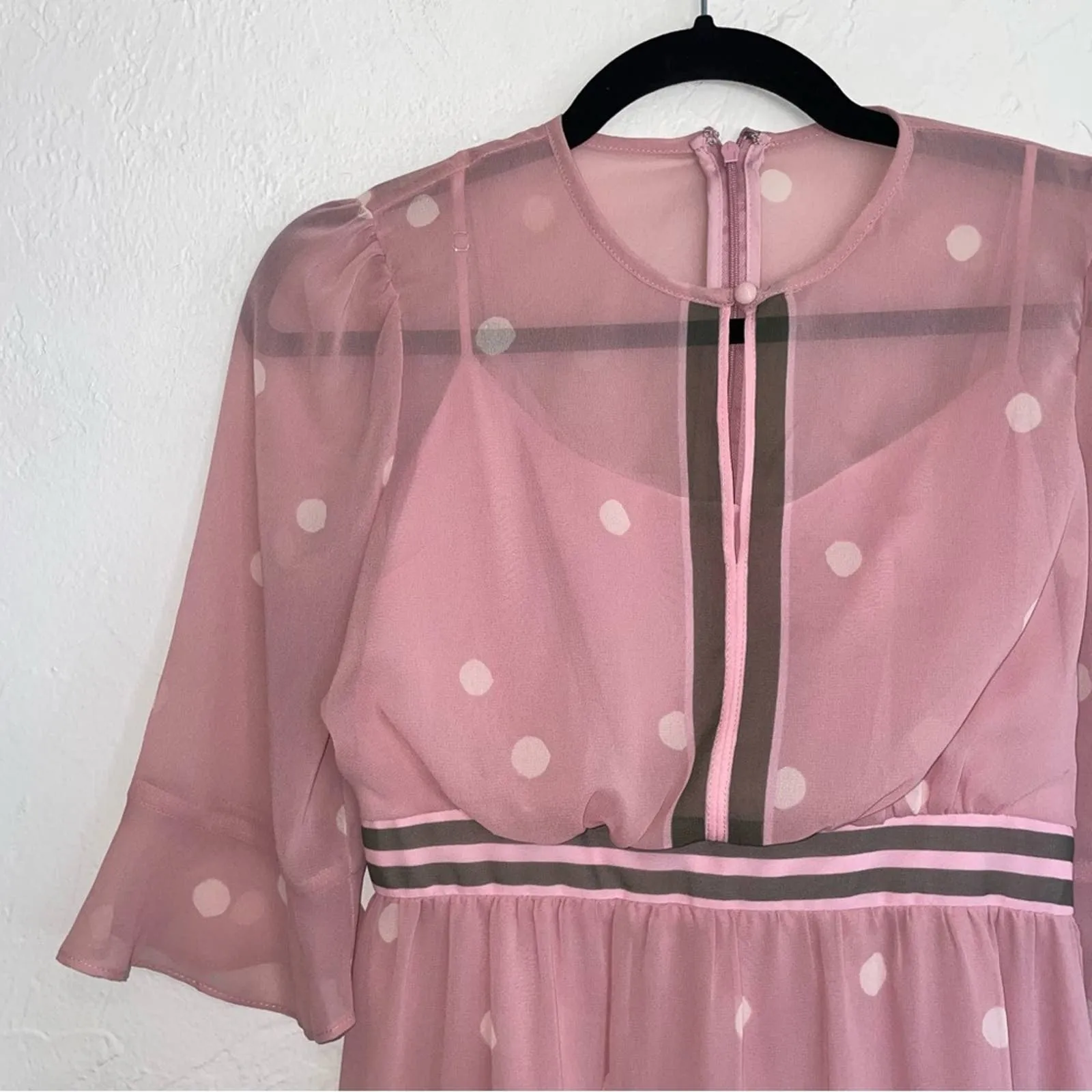Gal Meets Glam Finley Tiered Polka Dot Midi Dress (0) or (XS) Petite