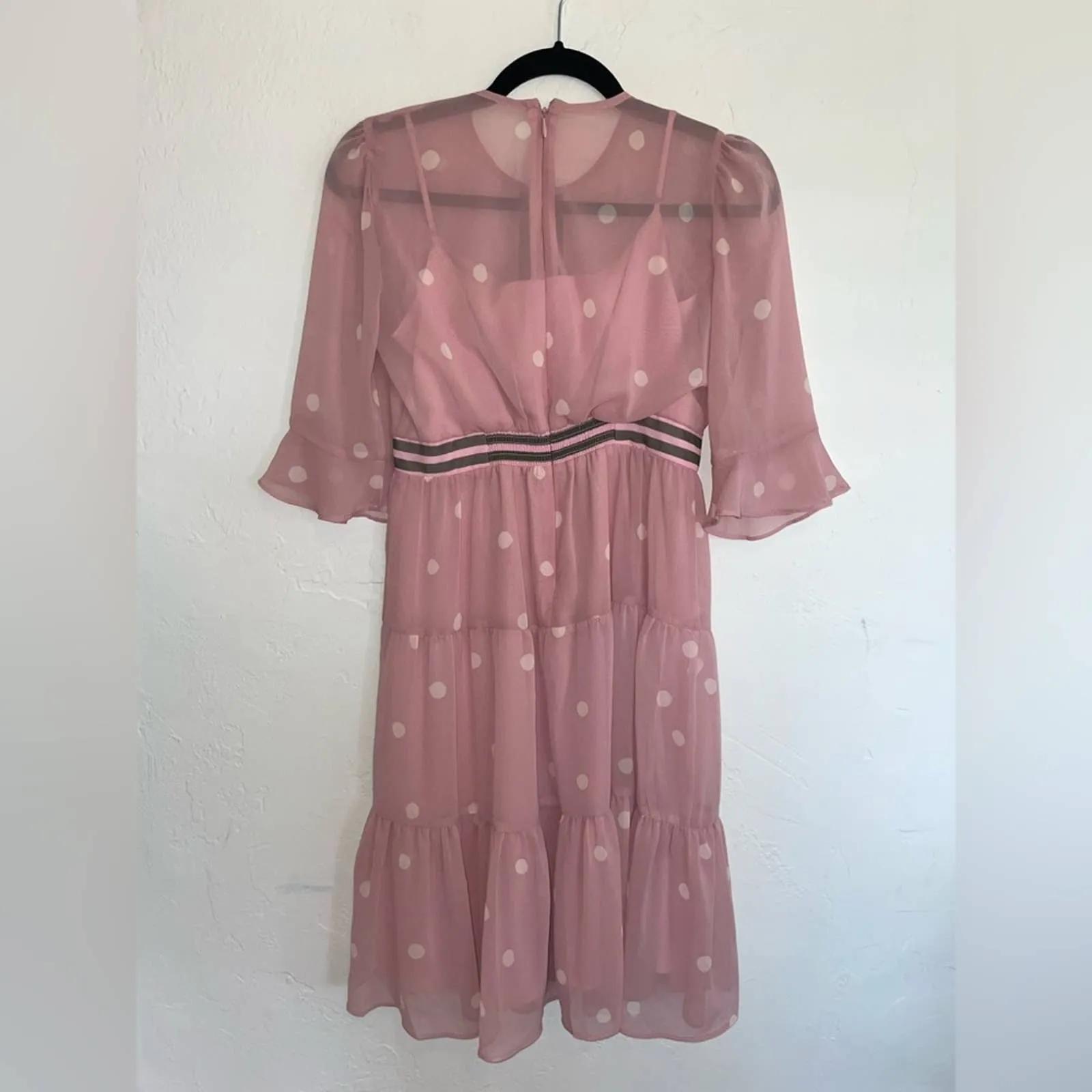 Gal Meets Glam Finley Tiered Polka Dot Midi Dress (0) or (XS) Petite